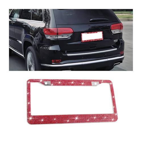 Bling Car License Plate Frame, Sparkly Crystal Rhinestone Vehicle License Plate Holder, Stainless Steel Auto Tag Plate Cover for Women Girls, Universal for SUV, Sedan, Truck (Red) - color: Red