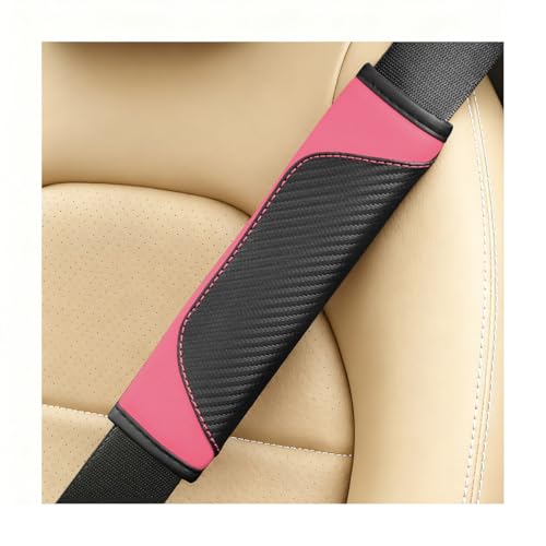2PCS Carbon Fiber Car Seat Belt Cover, Leather Comfortable Soft Vehicle Seatbelt Pad for Shoulder & Neck, Automotive Interior Seat Strap Cushion Mat, Universal for SUV Sedan Truck (Black/Pink) - color: Black/Pink
