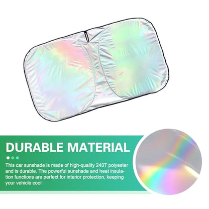 Car Windshield Sun Shade, Iridescent Sun Shade Blocks UV Rays & Heat, Foldable Sunshade with Metal Frame for Automotive Interior Protection, Universal for Most Cars (55.1" × 27.5")