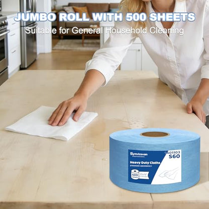 Cleanroom Wipes Heavy Duty Cloths, Lint-Free and Extra Absorbent Towels Jumbo Roll, Blue (15"x 5", 500 PCS) - color: Blue