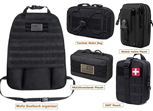 Molle Seat Back Organizer, Tactical Car Seat Cover Organizer Panel with Pouches, Molle Universal Vehicle Panel (TAN) - style: TAN