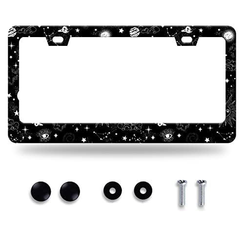 Galaxy License Plate Frame Psychedelic Starry Sky Stars Space License Plate Stainless Steel Auto Parts Funny License Plate Decorative with Screws Size 12.3" x 6.3" Men Women - color: Space Galaxy Stars