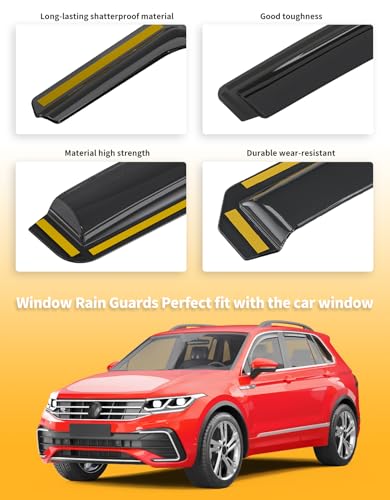 VW Tiguan Rain Guards for 2018-2024 Volkswagen Tiguan | in-Channel Window Deflectors |Rain Protection + Ventilation Easy Install | Extra-Durable Polycarbonate | 4-Piece Set - size: Fit for 2018-2024 Tiguan