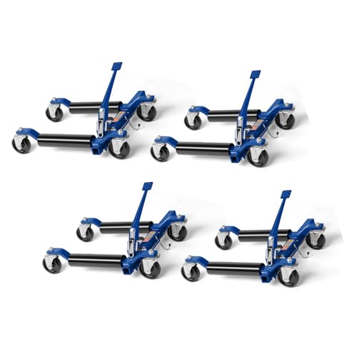 TUFFIOM Car Wheel Dolly Set of 4, Heavy Duty 6000 Lbs Capacity Vehicle Positioning Jack, Anti-Slip Foot Pedal&360° Swivel Casters for SUV Truck Boat Repair Moving,Black-Blue - color: Black-blue