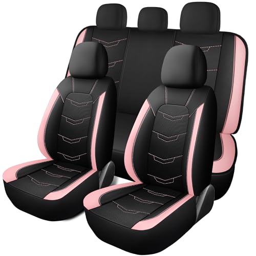 HChengkikz Pink Seat Covers, Breathable and Sport Seat Covers, Anti-Slip Universal Fit Car Seat Covers Full Set for Cars Sedans SUV and Truck (Full Seat, Black+Pink, N2) - color: Black Pink, size: Full Set