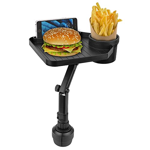 Premium Car Cup Holder Tray - Adjustable Food Tray with Cup Holder & Phone Slot - Premium Car Tray Table with 360° Swivel Arm for Easy Turning from Driver to Passenger Seat - Gift for Men and Women