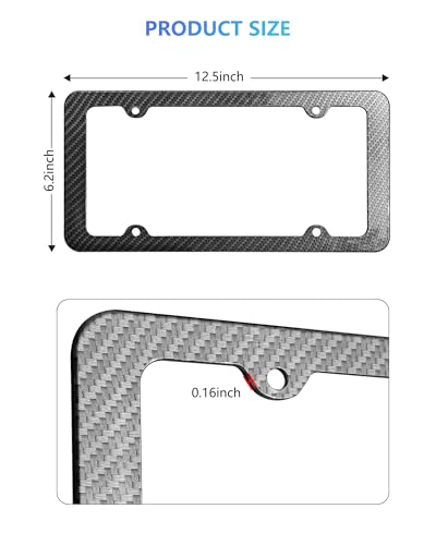 Carbon Fiber License Plate Frames- Black Plastic Car Tag Holder, 2 Pack 4 Hole Slim Edge Front Rear Bracket with Screw Caps and Car Door Handle Stickers - style: Black-Slim Frame