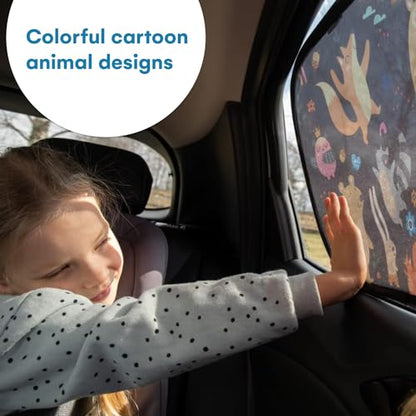 Window Sun Shade for Baby - Sun Blocker Cover and Visor for Car Side Windows - Shield Protector - Sunshades for Rear Windows - Cartoon Animal Design (2 Pack) 19"x12" - size: 19x12"