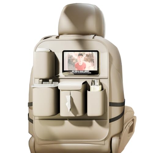 GMQ Backseat Car Organizer with Touch Screen,Protectors Kick Mats Travel Accessories for Kids,Multifunctional Seat Back Organizer Car Travel Organizer Accessories (Beige, 1PC) - color: Beige, size: 1PC