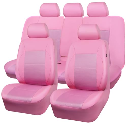 CAR PASS Pink Leather Seat Cover Automotive Breathable Universal Car Seat Cover Set Package-Super 5mm Sponge Inside,Airbag Compatible, Interior Cover Cute for Women Car Truck Van All Pink - color: Pink, size: All Seats