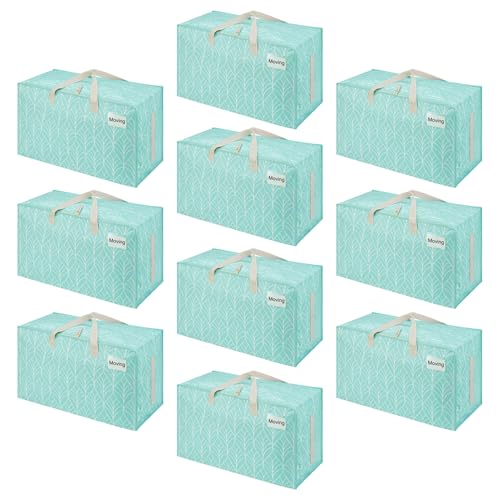 VENO 10 Pack Extra Large Heavy Duty Moving Bags with Wide Opening & Reinforced Handles, Reusable Storage Tote Bags with Strong Zippers for Clothes, College Dorm Essentials & Moving Supplies - color: Evergreen, size: 10 Pack