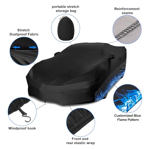 Erato Indoor Car Cover – Elastic Full Coverage Stretch Breathable Dustproof for Underground Garage, Car Show, Flame Pattern, Fits Full-Size Sporty Car up to 181 Inches, Custom-Fit Style, Black - size: L-Sport Car