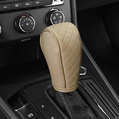 Cxtiy Gear Shift Knob Cover PU Leather Car Stick Shift Knob Cover Universal Fit for Most Cars, Non-Slip Gear Shifter Protector, Stylish Gear Shift Hoodie (Beige) - color: Beige