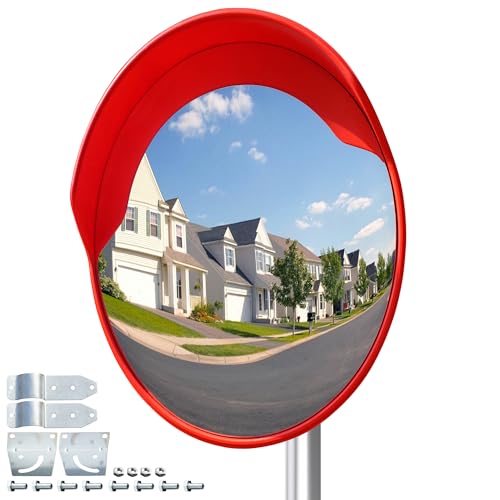 Convex Traffic Mirror Acrylic Safety Security Corner Blind Spot Mirrors Adjustable Wide Angle View for Indoor Outdoor Garage School Warehouse (24",1 Pack) - color: Orange, size: 24"