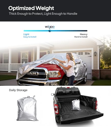 Wigoo Dodge Ram 1500 Truck Car Cover Accessories 2019-2026, Custom Fit Waterproof All Weather Outdoor Full Pickup Cover, Windproof UV Rain Snow Dust Protection, Door Zipper, Reflective Strips - size: for Dodge RAM 1500 (2019-2026)