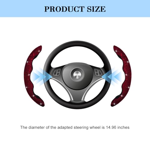 Bling Car Steering Wheel Cover, Rhinestones Non-Slip 15 Inches Vehicle Wheel Cover, Diamond Sparkling Steering Protector for Women Girls, Universal Automotive Accessories (Red) - color: Red