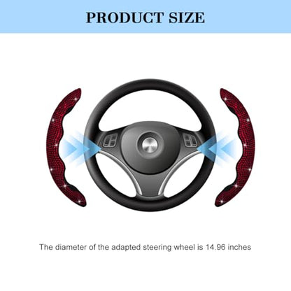 Bling Car Steering Wheel Cover, Rhinestones Non-Slip 15 Inches Vehicle Wheel Cover, Diamond Sparkling Steering Protector for Women Girls, Universal Automotive Accessories (Red) - color: Red