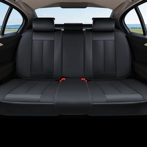 Coverado Car Seat Covers, Back Seat Cover, 3-Pieces Black Rear Car Seat Covers, Waterproof Car Seat Cushion, Car Seat Protector, Leather Seat Cover Seat Protector Universal Fit Most Cars - color: Black