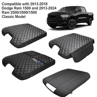 Center Console Cover Fit for 2013-2018 Dodge Ram 1500 & 2013-2023 Ram 2500/3500/1500 Classic Model for Jump Seat Console, Comfortable Armrest Cover Protector Customized Car Accessories - style: A: Jump Seat Console 2013-2018 Ram Black Leather