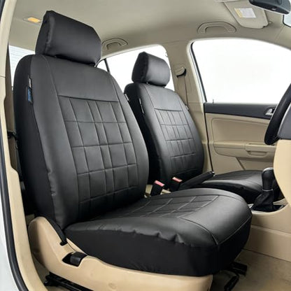 Champlus Car Seat Covers, Premium Leather Ultra Comfort and Thick 2 Front Seat Covers, Universal Fit Automotive Sedan Cars, SUVs, Trucks, Mini Vans, Airbag Compatible, Easy to Install - color: Black