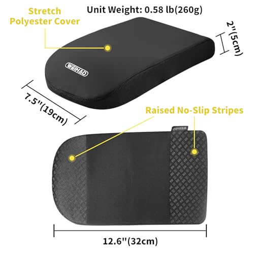 Soft Memory Foam Car Armrest Cushion Pad - Thick 12.6x7.5x2 inch, Washable Polyester Fabric Arm Rest Cover Pad, Thick Center Console Cover Cushion for Cars, Sedans, SUVs, most Vehicles (Black-1PC)
