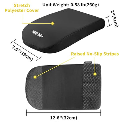 Soft Memory Foam Car Armrest Cushion Pad - Thick 12.6x7.5x2 inch, Washable Polyester Fabric Arm Rest Cover Pad, Thick Center Console Cover Cushion for Cars, Sedans, SUVs, most Vehicles (Black-1PC)