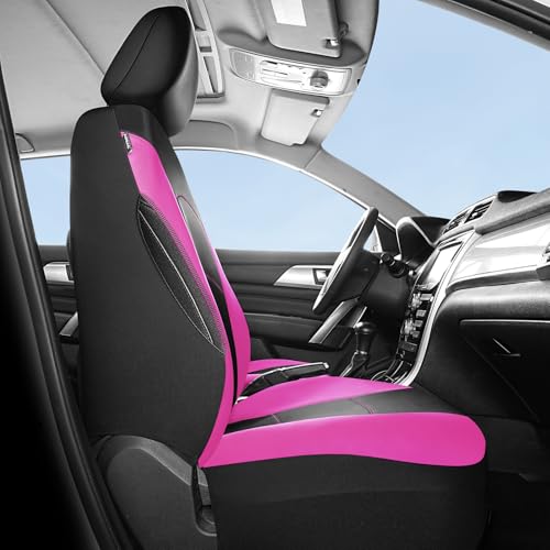 HChengkikz Car Seat Covers Front Seat, Waterproof Neoprene Car Seat Covers, Airbag Compatible, All Season Protection Universal Fit Most Cars, Trucks, SUVs (Black + Pink) - color: Black Pink, size: Two Front