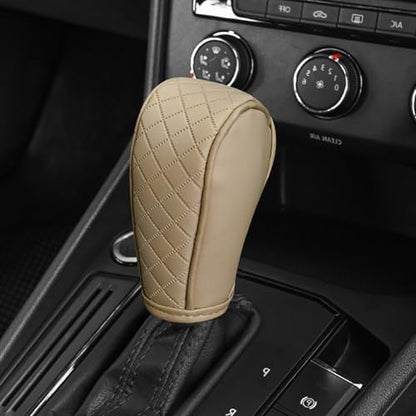 Cxtiy Gear Shift Knob Cover PU Leather Car Stick Shift Knob Cover Universal Fit for Most Cars, Non-Slip Gear Shifter Protector, Stylish Gear Shift Hoodie (Beige) - color: Beige