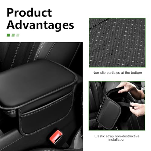 Soft Leather Car Center Console Cover, 8.66" x 11.42" Waterproof Armrest Pad with 2 Storage Bags, Scratch Resistant Middle Console Protector, Universal for Car SUV Truck Sedan (Black) - color: Black