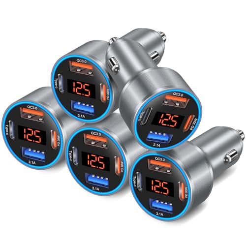 Car Charger 5 Pack, 65W 12V USB Multi Port QC/PD 3.0 Fast Charge Cigarette Lighter Adapter Dual USB-C & USB-A Cargador Carro Car Phone Charger Plug for iPhone 17 16 15 14 13 Galaxy Android(Gray) - color: Gray, size: 5 Pack