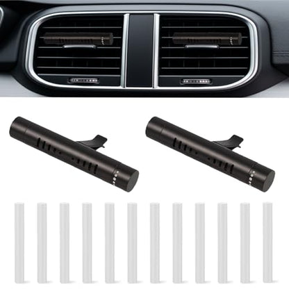 2 Pcs Car Air Essential Oil Diffuser Vent Clip with 12 Pcs Odorless Refill Sticks, Premium Aluminum Air Freshener Diffuser Suitable for Cars, Office, Kitchen (Black, 2 Pcs)