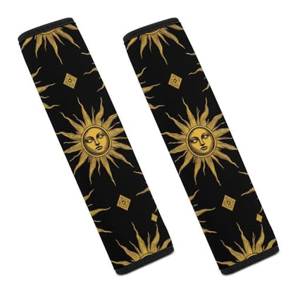 Fashion 2PCS Car Belt Covers, Sun Moon Star Gold Black Protect Your Shoulders Car Safety Seat Belt Strap - color: Color859
