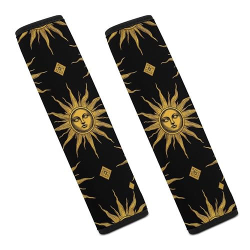 Fashion 2PCS Car Belt Covers, Sun Moon Star Gold Black Protect Your Shoulders Car Safety Seat Belt Strap - color: Color859