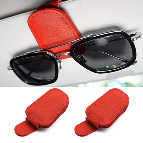 Sunglass Holder for Car, Magnetic Leather Sunglasses Clip for Car Visor, Eyeglass Hanger Clip for Car Sun Visor (Red 2 Pack) - color: Red 2 Pack