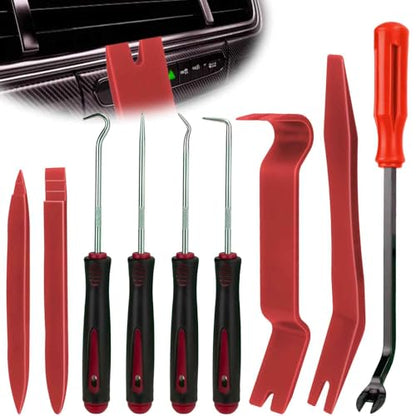 BFXM 9PCS Auto Trim Removal Tool kit, Clip Pry Tools Kit No Scratch, Car Door Panel Fasteners Remover, Automotive Mini Precision Hooks for Auto Oil Seal O-Ring Seal Gasket (Red) - color: Red * 9PCS
