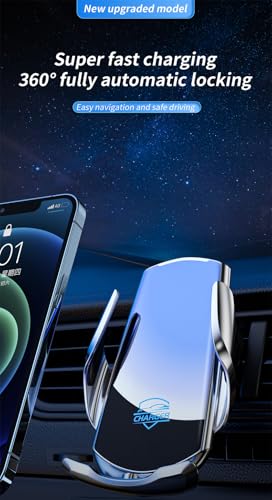 15W Fast Charge Auto-Clamping Wireless Car Charger Mount – Qi Wireless Charging, Adjustable Phone Holder, Air Vent & Dashboard Compatible, Compatible with iPhone & Android (Blue) - color: Blue