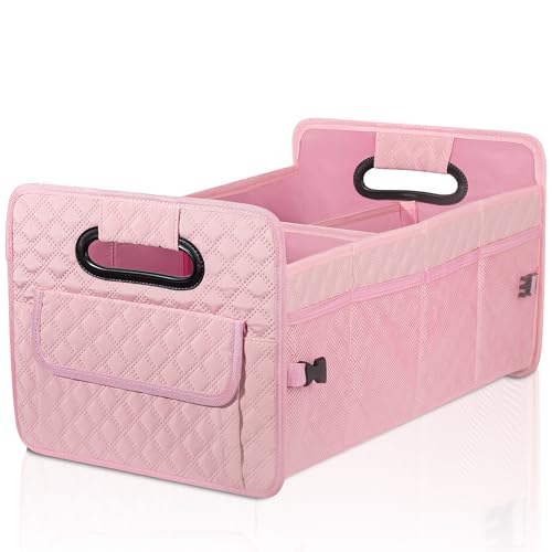 JiatuA Car Trunk Organizer for SUV, Car Storage Organizer Collapsible Multi Compartment Container Box, Adjustable Car Accessories for Women/Men, Large Pink - color: Pink, size: Large