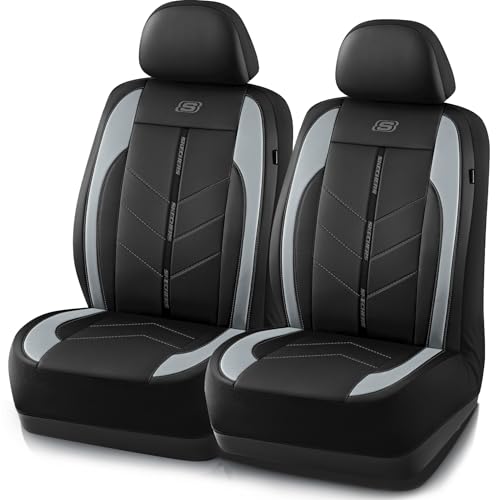 Skechers Car Seat Covers,Luxury Faux Leather Seat Covers,Waterproof Anti Slip Car Seat Protector Front Seats,Car Accessories Airbag Universal Fit for Most Cars,Vans,Trucks,SUV,Grey - color: Black and Gray, size: Two Front