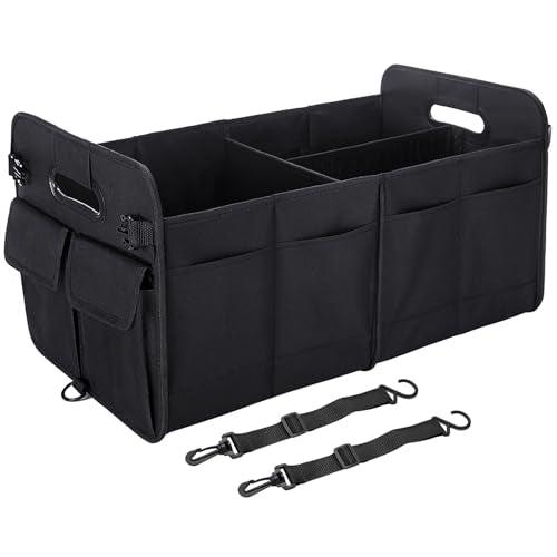 titiyiof Trunk Organizer For Suv & Sedan,Car Organizers and Storage, Waterproof Collapsible & Adjustable Straps,75L Sturdy Car Organization for Car Accessories, Tools,Sundries,2-3 Compartment（Black） - color: Black, size: Large (75L)
