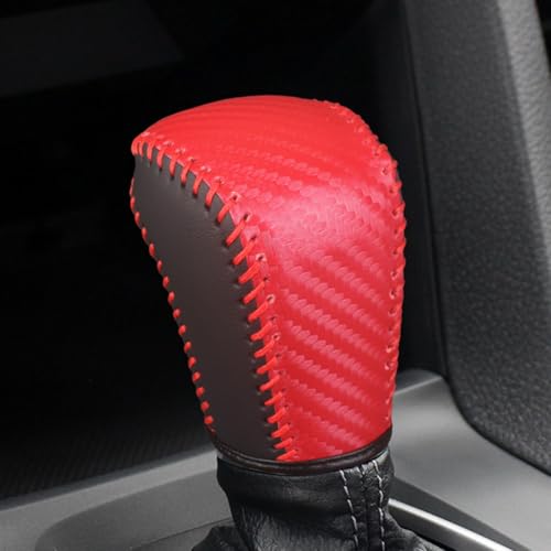 Bittwee Carbon Fiber Car Gear Shift Knob Cover, Leather Vehicle Stick Shifting Protector with Needle & Thread, Stylish Auto Shifter Knob Guard, Compatible with Inspire Crider Integra (Red) - color: Red