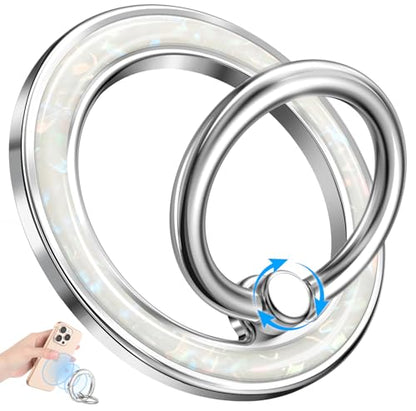 Magnetic Phone Ring Holder with MagSafe - Magnetic Phone Grip MagSafe Ring Holder Magnet Removable Cell Phone Stand Cute Stylish Accessories for iPhone 17 16 15 14 13 12 Series, White Conch