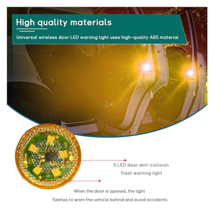Dickno 4 PCS Wireless Car Door LED Warning Lights, 5 LED Roadside Auto Flashing Safety Signal for Anti Rear End Collision, Universal Strobe Light for Car SUV Truck (Yellow) - color: Yellow