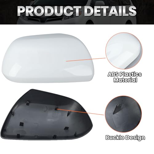 Compatible with 2012-2020 Toyota Sienna Right Side Mirror Cover Cap, White Passenger Side Clip-on Mirror Cap Replacement Without Turn Signal Light Replaces for 87915-08021-A0 - color: Right White