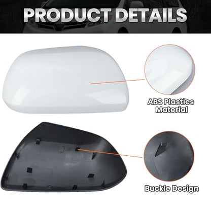 Compatible with 2012-2020 Toyota Sienna Right Side Mirror Cover Cap, White Passenger Side Clip-on Mirror Cap Replacement Without Turn Signal Light Replaces for 87915-08021-A0 - color: Right White