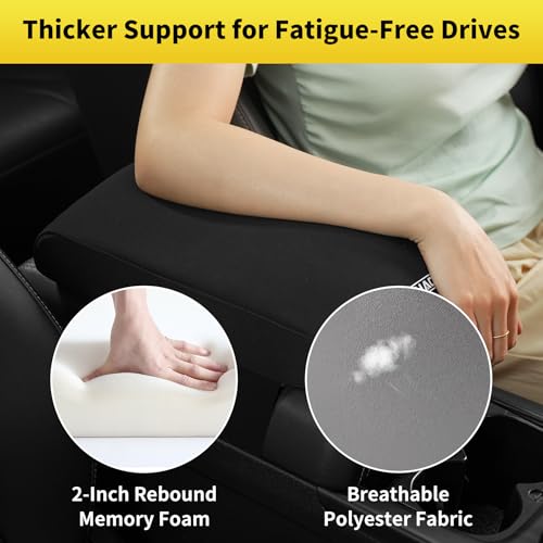 Soft Memory Foam Car Armrest Cushion Pad - Thick 12.6x7.5x2 inch, Washable Polyester Fabric Arm Rest Cover Pad, Thick Center Console Cover Cushion for Cars, Sedans, SUVs, most Vehicles (Black-1PC)