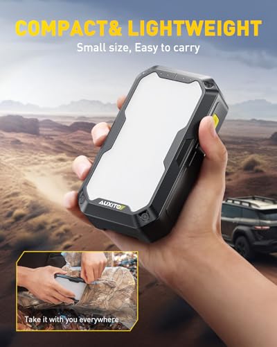 AUXITO Jump Starter, 5000A Car Battery Jump Starter, Up to 8.5L Gas and 8.0L Diesel Engines with 2000LM LED Work Panel Light, 12V Safe Jump Box with Camping Light, Power Bank and Jumper Cable - size: 5000A