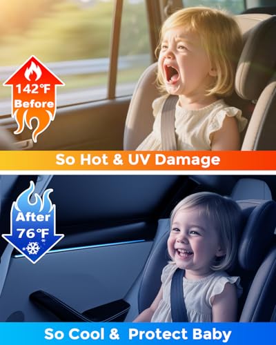 DMJN Car Window Shades for Baby (100% UV & Sun Block) Car Side Windows Covers Sun Shades for Baby in Car,Easy-Install Nano Ice-Crystal Coating-Universal Fit (Medium),2 Pack