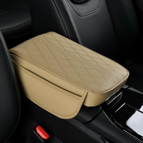 New Universal Car Center Console Cover with Side Pockets - Leather Armrest Cover,Waterproof Armrest Box Mat,Arm Rest Covering Car Interior Accessories Arm Rest Cushion for SUV/Truck/Vehicle(Beige) - color: Beige