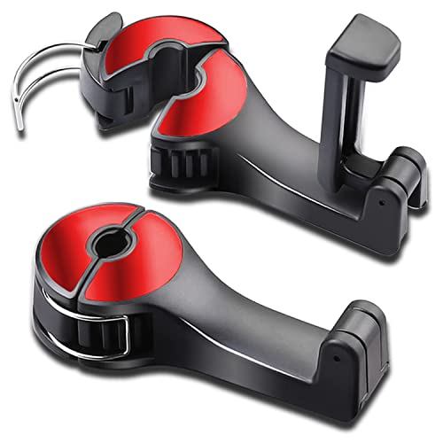 Car Headrest Hook with Phone Holder, Universal 360 Rotation Headrest Hooks for Purses and Bags (Red) - color: Red