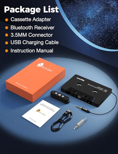 arsvita Car Audio Cassette to Aux Adapter, 5.1 Bluetooth Receiver Kit for Cassette to Aux, Bluetooth Receiver Compatible with 3.5 MM Auxillary Cable Tape, Black, Type BCAK04